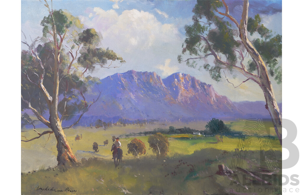 Wykeham Perry, (20th Century, Australian, 1936-2021), Stockman on Horse in the Blue Mountains, Oil on Canvas, 45 X 60 Cm