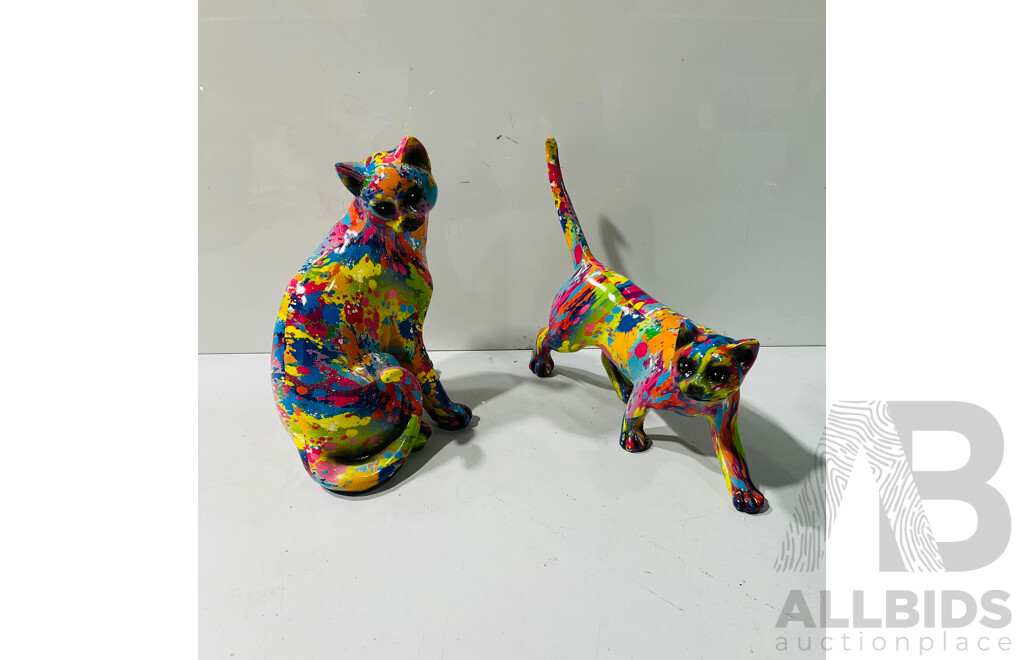 Two Composite Interesting Painted Statues of Cats