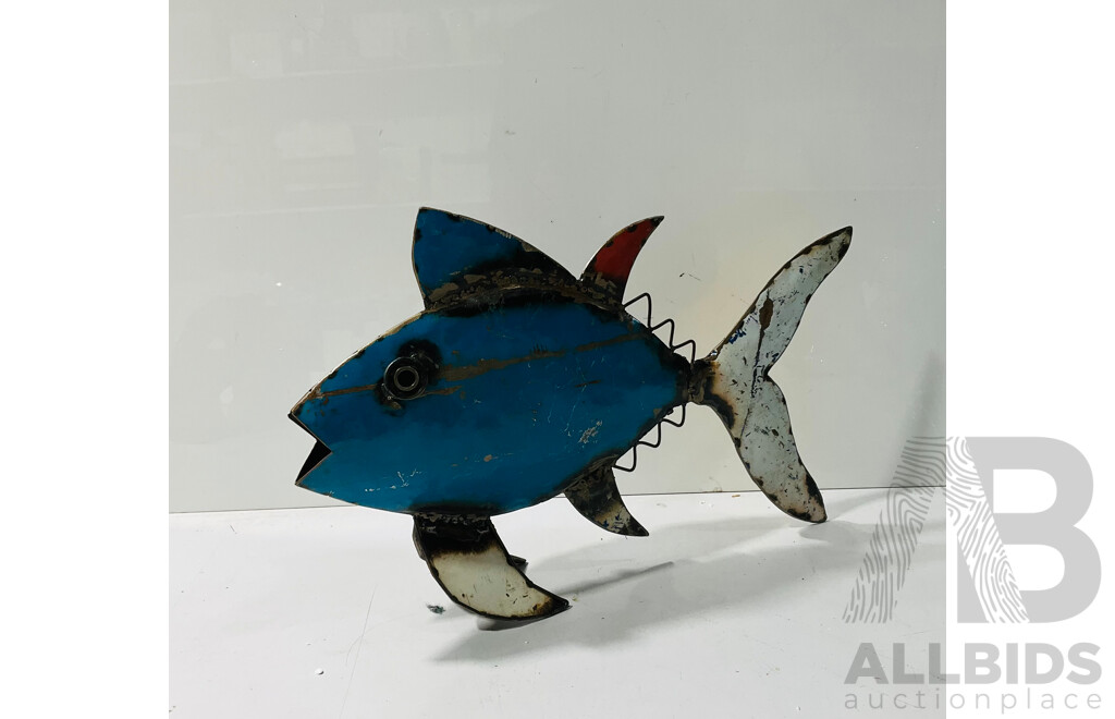 Painted Metal Outdoor Fish Sculpture