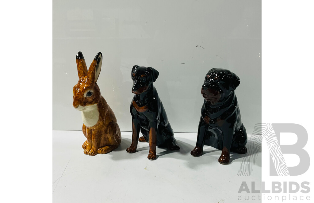 Collection of Three Ceramic Animal-form Money Boxes Including Two Dogs and a Rabbit