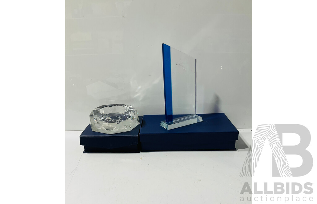Blank Glass Award with Box and Glass Ashtray with Box