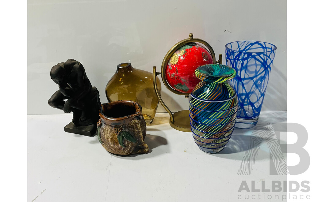Collection of Interesting Decorative Homeware Including Art Glass Vases, Composite Statue and More