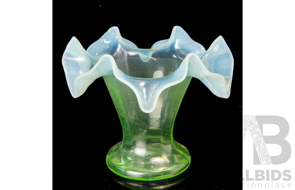 Vintage Uranium Glass Vase with Fluted Rim