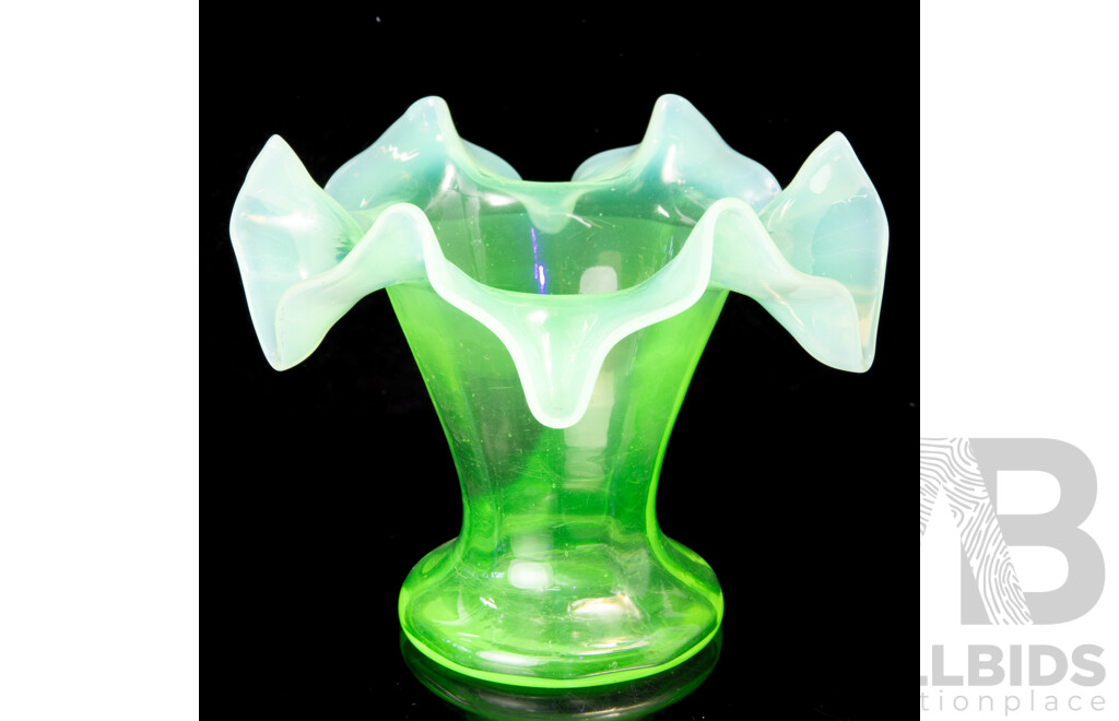 Vintage Uranium Glass Vase with Fluted Rim