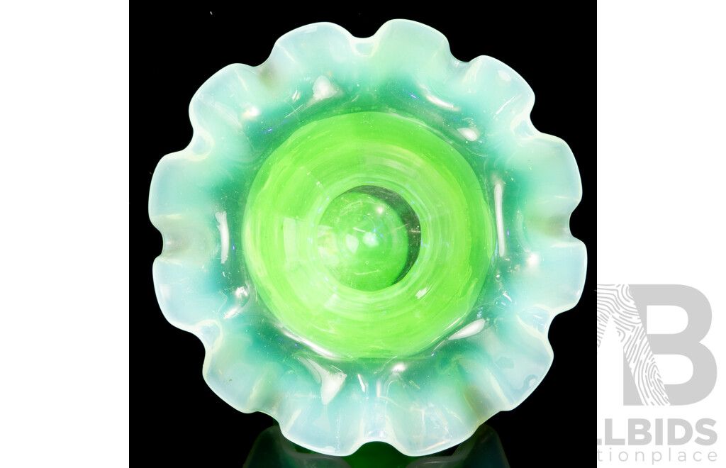 Vintage Uranium Glass Vase with Fluted Rim
