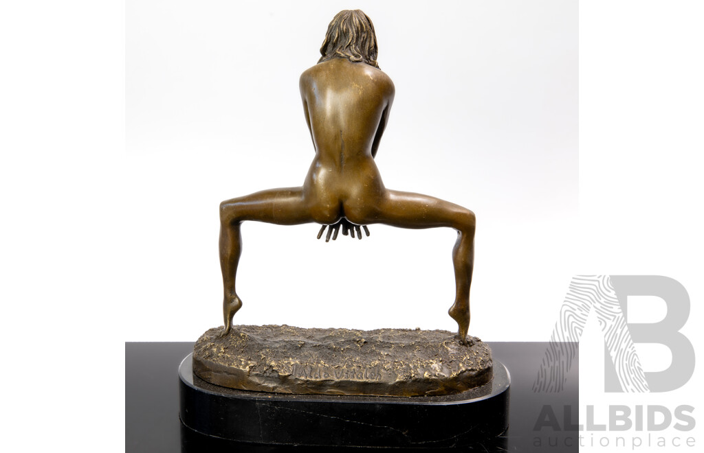 Bronze Naked Female Statue on Marble Soccle, Inscribed Aldo Vitaleh