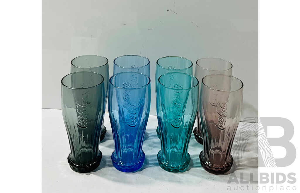 Set of Eight Coca-cola Commemorative Glasses in Different Colours