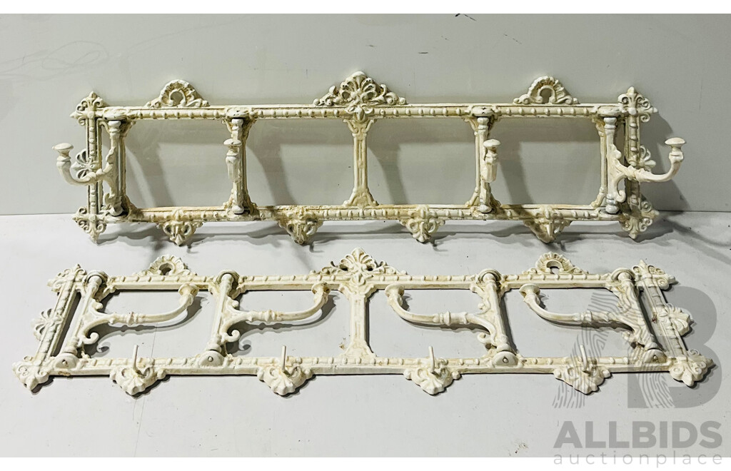 Pair of Painted Cast Iron Wall Mounted Coat Hooks