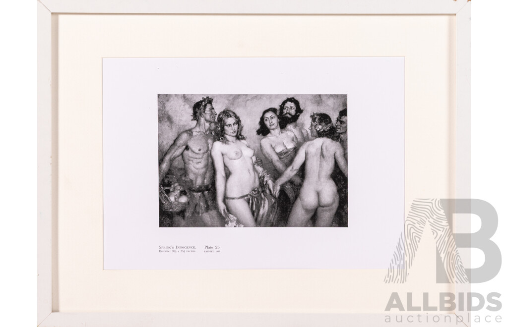 Norman Alfred William Lindsay (19th/20th Centuries, Australian, 1879-1969), Spring's Innocence, Plate 25., Black and White Print Copy of Original, 32 x 42 cm (frame)
