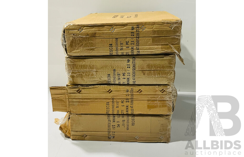 Four Sealed Boxes 14” X 18” Stretched Canvas