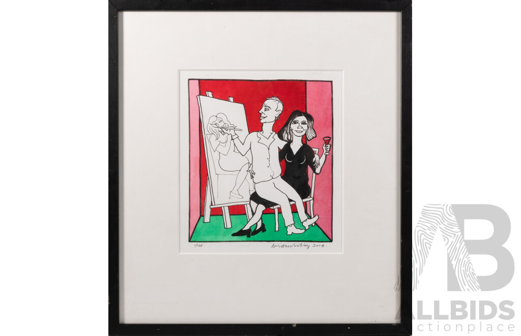 Andrew J. Sibley (20th Century, British-Australian, 1933-2015), Portrait Painter, Colour Screenprint, 54 x 49 cm (frame)