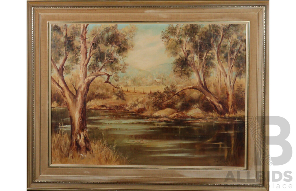Roma Carter, (20th Century, Australian, 1929-2023), Bush Morning (1982), Original Oil on Canvas Board, 73 x 94 cm (frame)