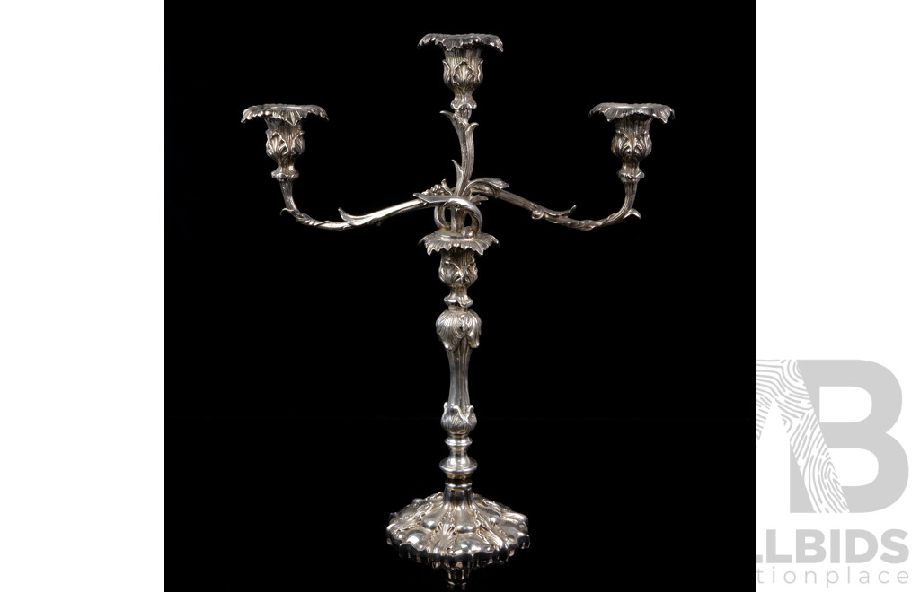 Ornate Cast Metal Two Branch Candelabra with Foliate Theme