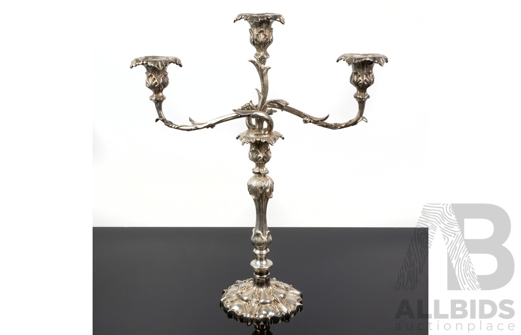 Ornate Cast Metal Two Branch Candelabra with Foliate Theme