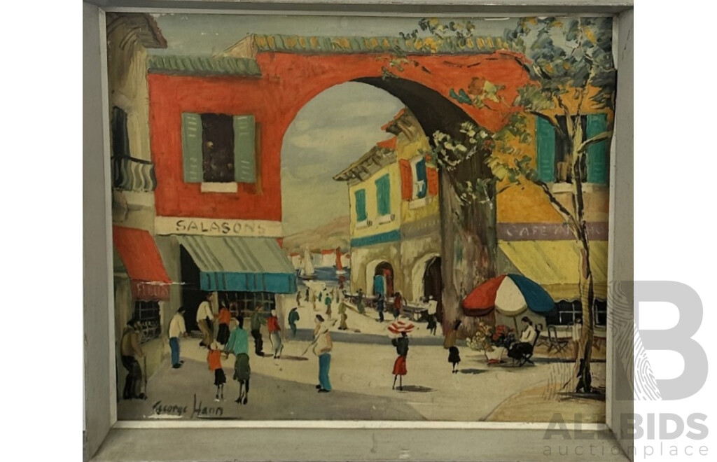George Hann, (20th Century, British, 1900-1979), French Street Scene, Vintage Reproduction Colour Print on Card of Original, 50 x 60 cm (frame)