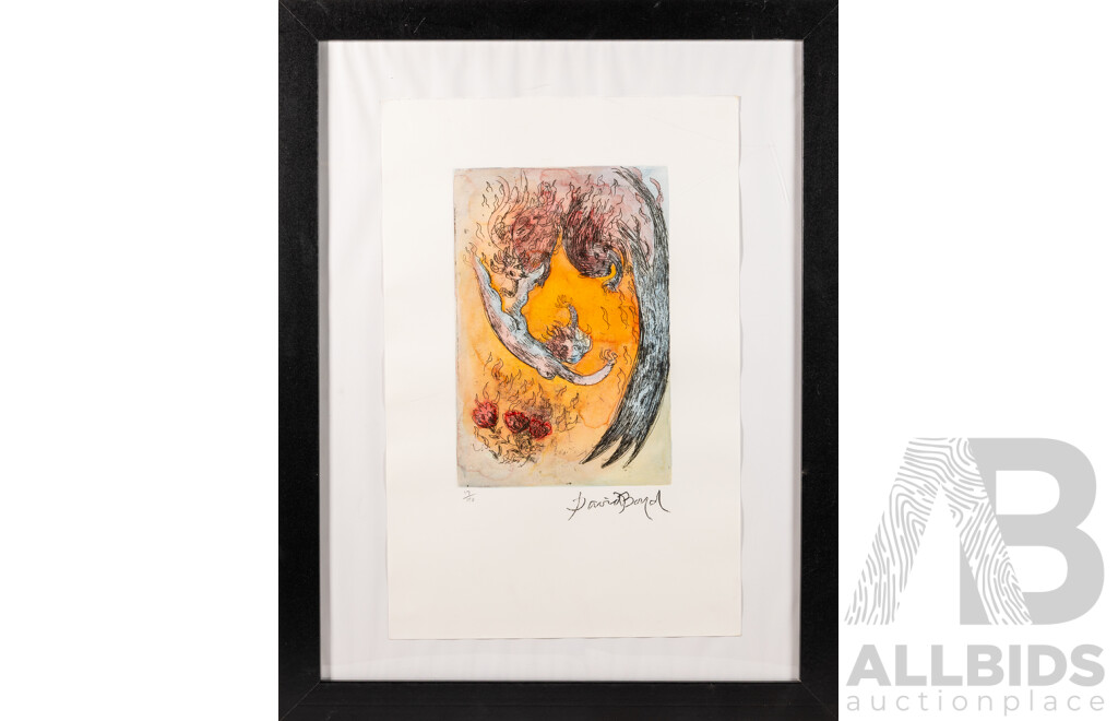 David Boyd, (20th Century, Australian, 1924-2011), 'Europa & The Sacred Fire', Hand Coloured Line Etching, 67 x 52 cm (frame)