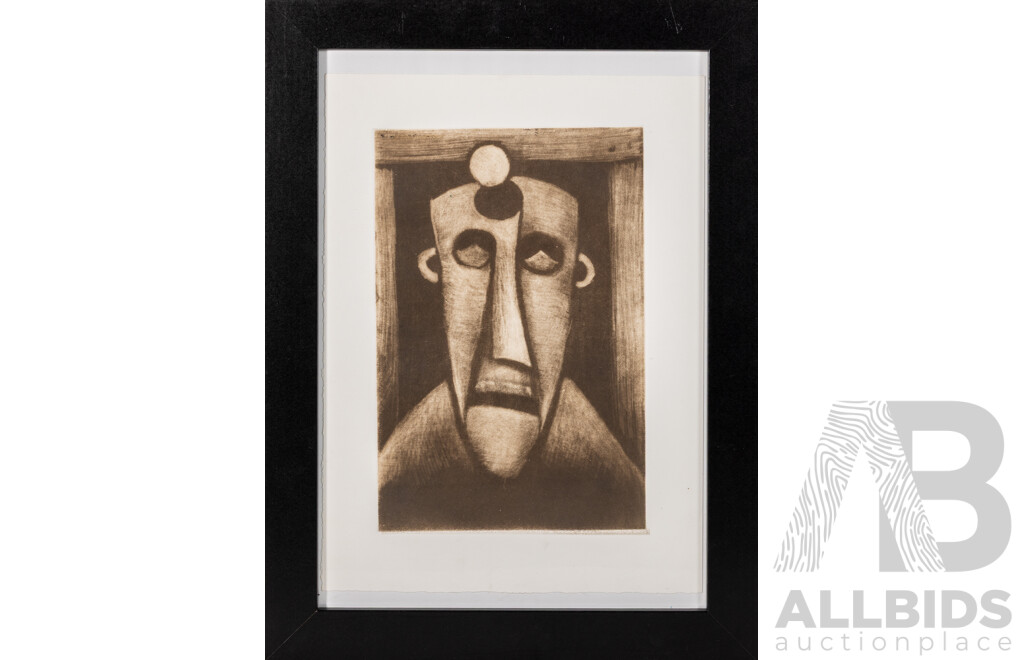 Pro Hart, (20th Century, Australian, 19228-2006), Old Miner's Face, Burnished Sepia Aquatint, 49 x 36 cm (frame)