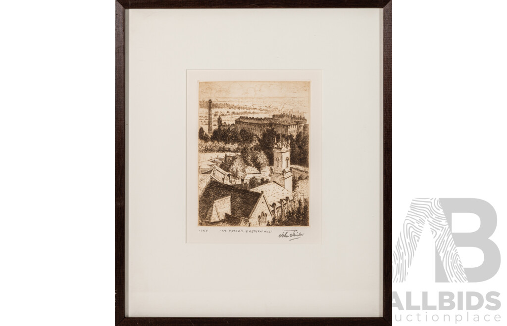 John Thirlow, (19/20th Centuries, Australian,1869-1936), St. Peter's, Eastern Hill, Editioned Etching, 51 x 43 cm