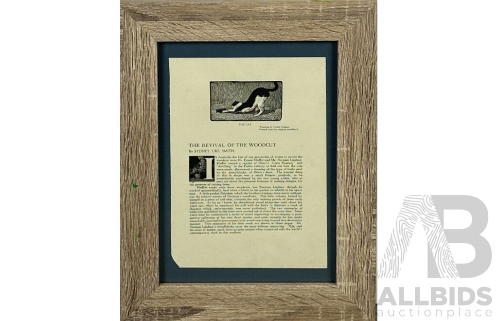 The Revival of the Woodcut by Sidney Ure Smith with The Cat (Lionel Lindsay, 1874-1961), Ink and Paper, 37 x 29 cm (frame)