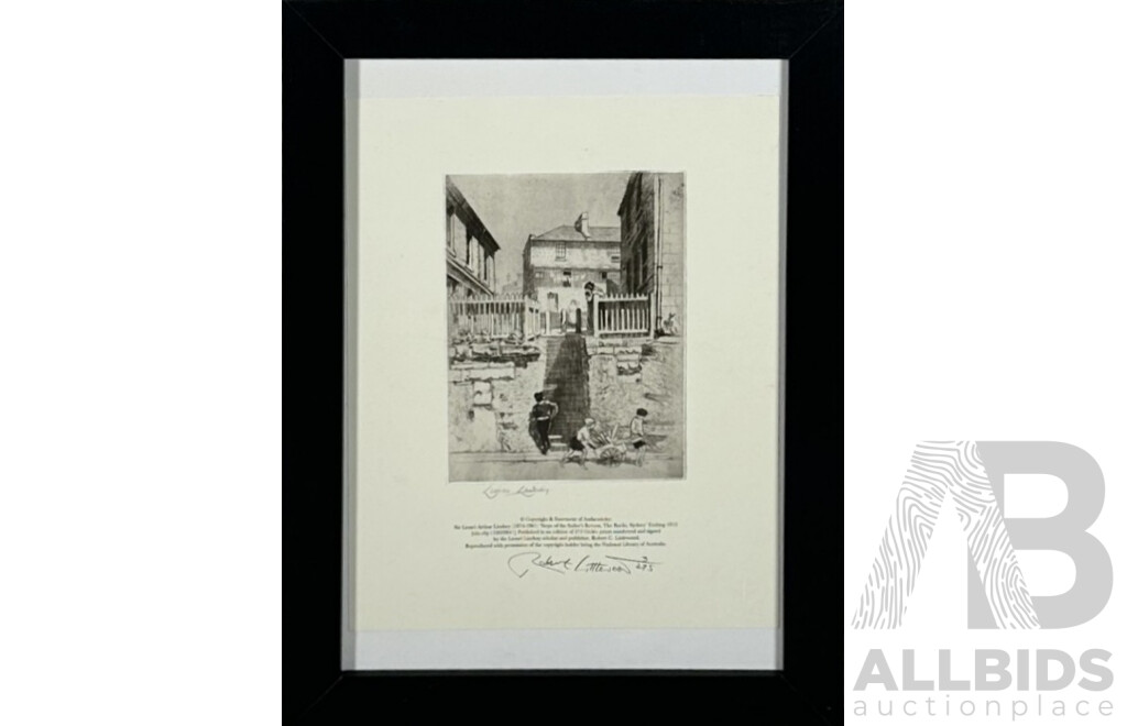 Lionel Lindsay, (19/20th Centuries, Australian, 1874-1961), The Timber Belt & Steps of the Sailor's Return, The Rocks Sydney, Pair of Editioned Reproduction Giclee Prints, 49 x 36 and 36 x 49 cm (frames) (2)