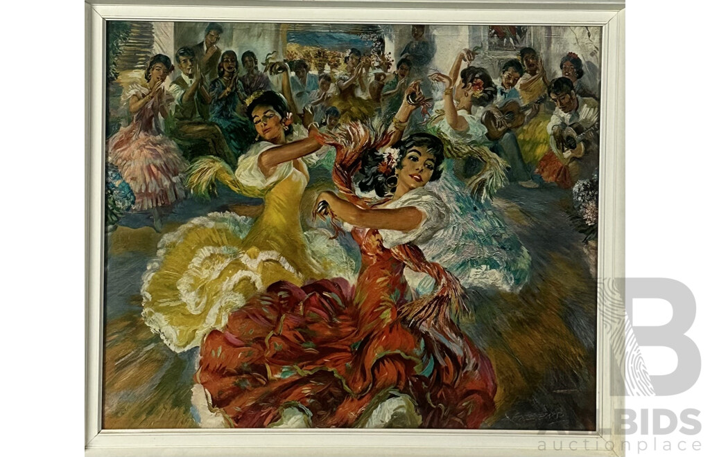 John Strevens, (20th Century, British, 1902-1990) Las Sevillanas, Reproduction Framed Print of Original Oil, 56 x 66 cm (frame)