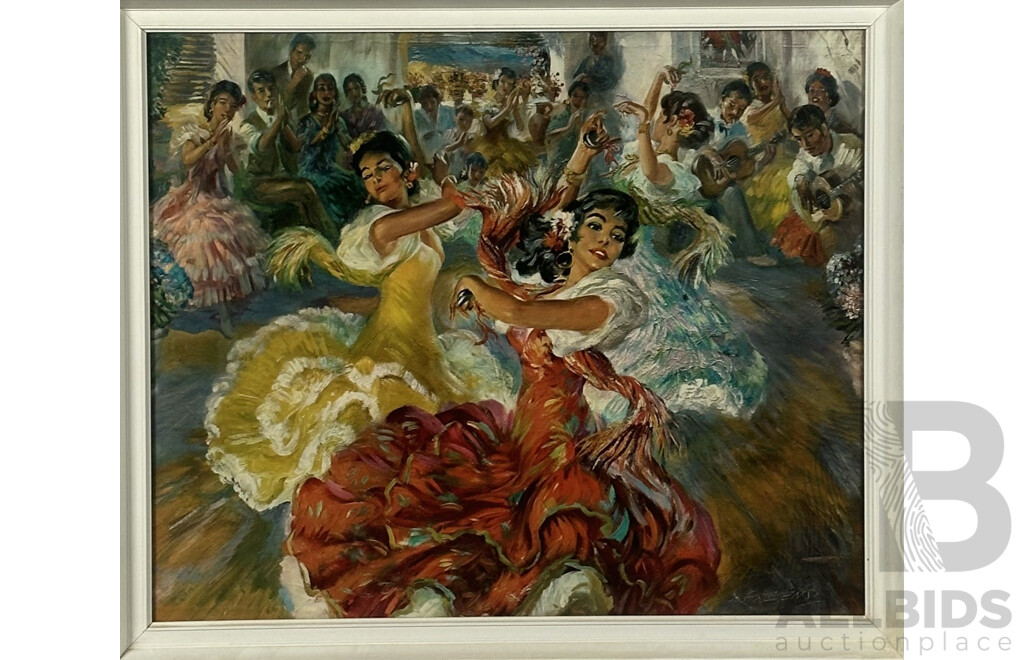 John Strevens, (20th Century, British, 1902-1990) Las Sevillanas, Reproduction Framed Print of Original Oil, 56 x 66 cm (frame)