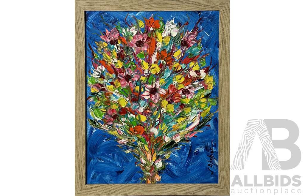 J. Shahine, Still Life Flowers, Textured Acrylic on Board and Acrylic on Board with Glaze 67 X 52 Cm and 42 X 32 Cm (frames) (2)