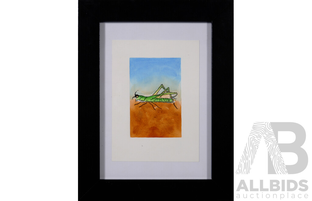 (After) Pro Hart, (20th Century, Australian,1928 - 2006) Grasshopper, Hand Coloured Etching, 14 x 9 cm (image)