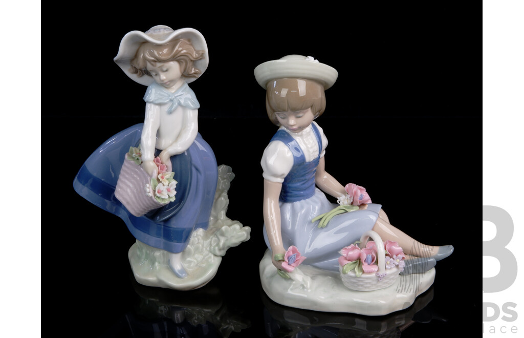 Two Spanish Lladro Porcelain Figures of Children with Flowers