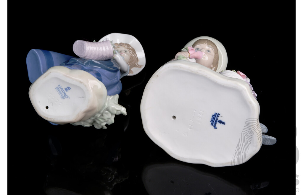 Two Spanish Lladro Porcelain Figures of Children with Flowers