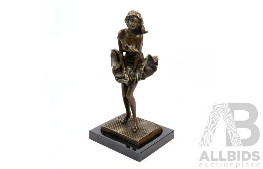 Bronze Sculpture of Marilyn Monroe Style Lady on Marble Base