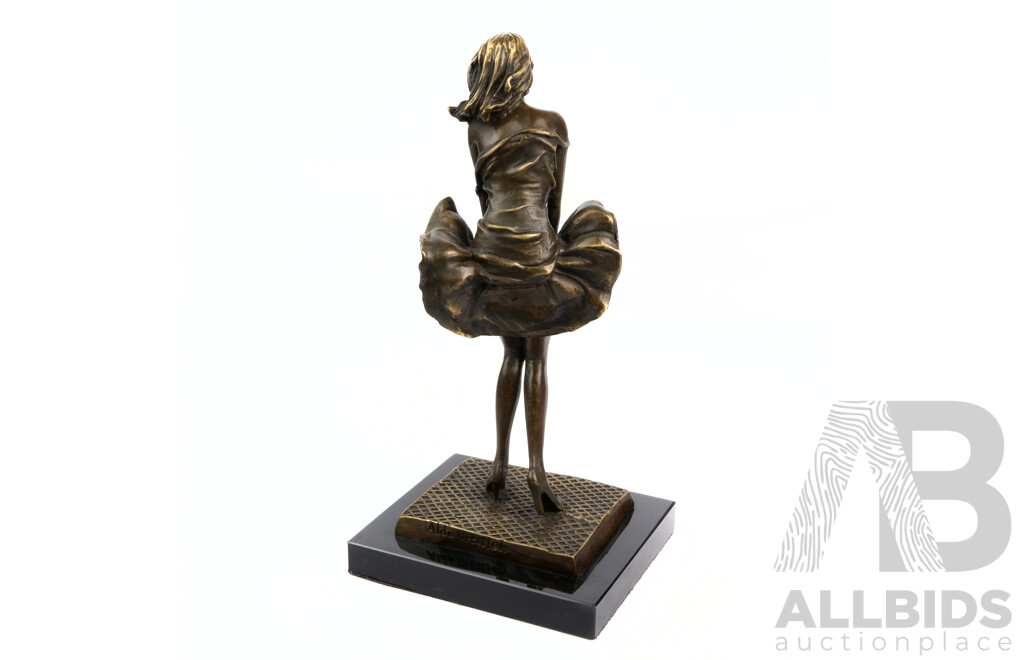 Bronze Sculpture of Marilyn Monroe Style Lady on Marble Base