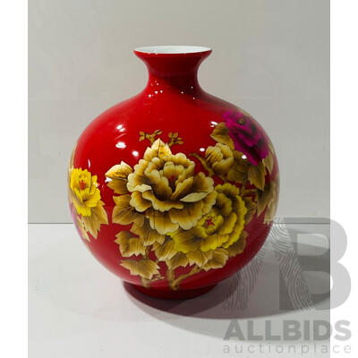 Asian Inspired Ceramic Vase with Floral Decorations