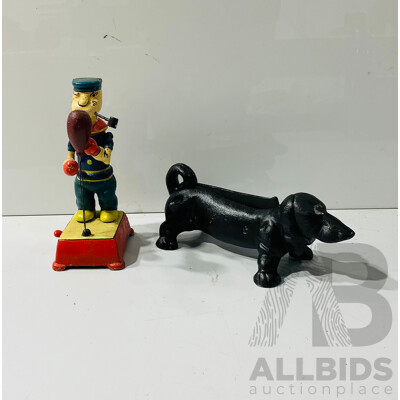 Cast Iron Reproduction Pop-eye Mechanical Boxing Statue and Cast Iron Reproduction Dog Door Stop