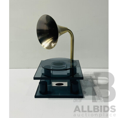 Retro Glass and Metal Gramophone Statue