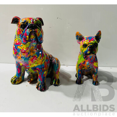 Two Composite Interesting Painted Statues of Dogs