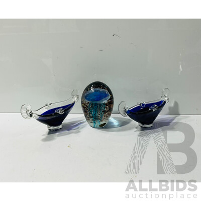 Collection of Three Art Glass Statues Including Rikaro Art Glass Jelly Fish and Others