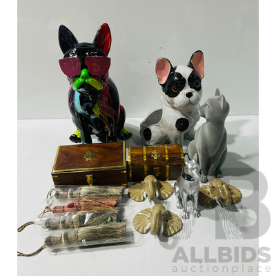 Collection of Decorative Homeware Including Nautical Themed Boxes, Ceramic Elephant Form Wall Hooks, Composite Dog Decorations and More