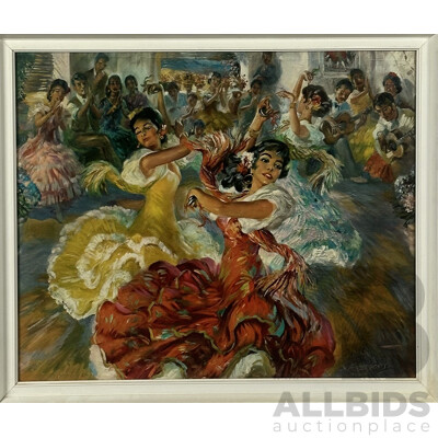 John Strevens, (20th Century, British, 1902-1990) Las Sevillanas, Reproduction Framed Print of Original Oil, 56 x 66 cm (frame)