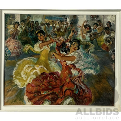 John Strevens, (20th Century, British, 1902-1990) Las Sevillanas, Reproduction Framed Print of Original Oil, 56 x 66 cm (frame)