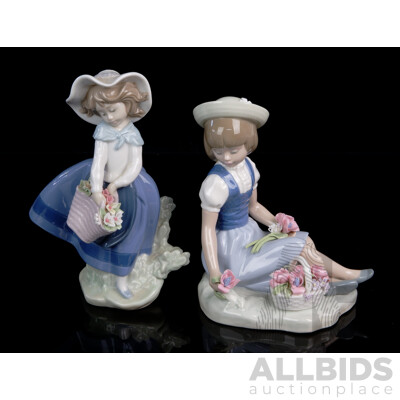 Two Spanish Lladro Porcelain Figures of Children with Flowers