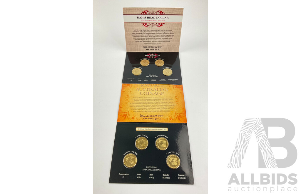 2010 2011 RAM Four Coin Mint Marked Coin Sets.