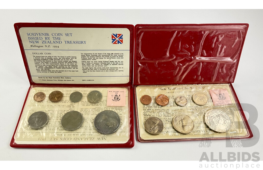 1970 and 1974 New Zealand Seven Uncirculated Coin Sets.