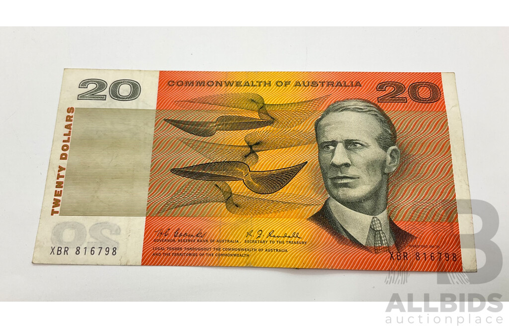 Australian 1967 Coombs Randall $20 Note. R402 XBR 816798 VF