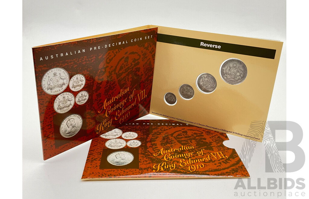 1910 Australian Silver Coinage Set, Five Silver 1910 Coins.