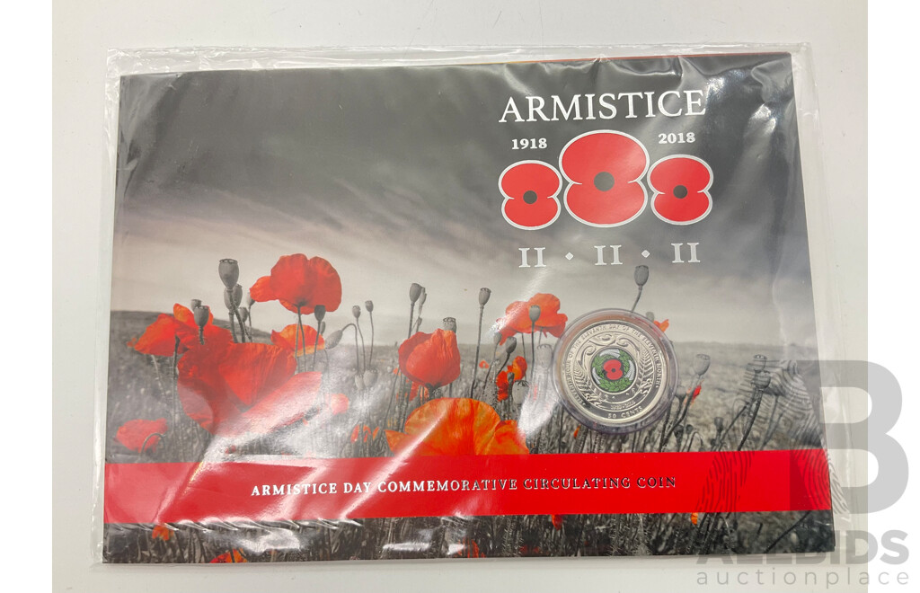 2018 NZ Coloured 50c Coin. WW2 Armistice, Red Poppy. 