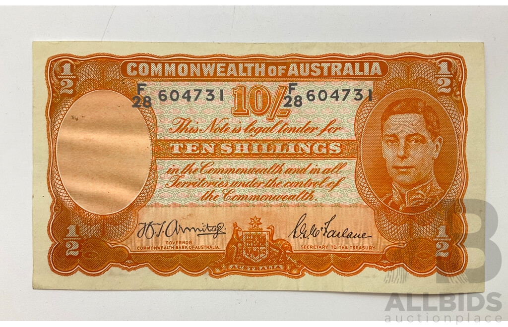 1942 R13 Armytage McFarlane Ten Shilling Note. F28 604731