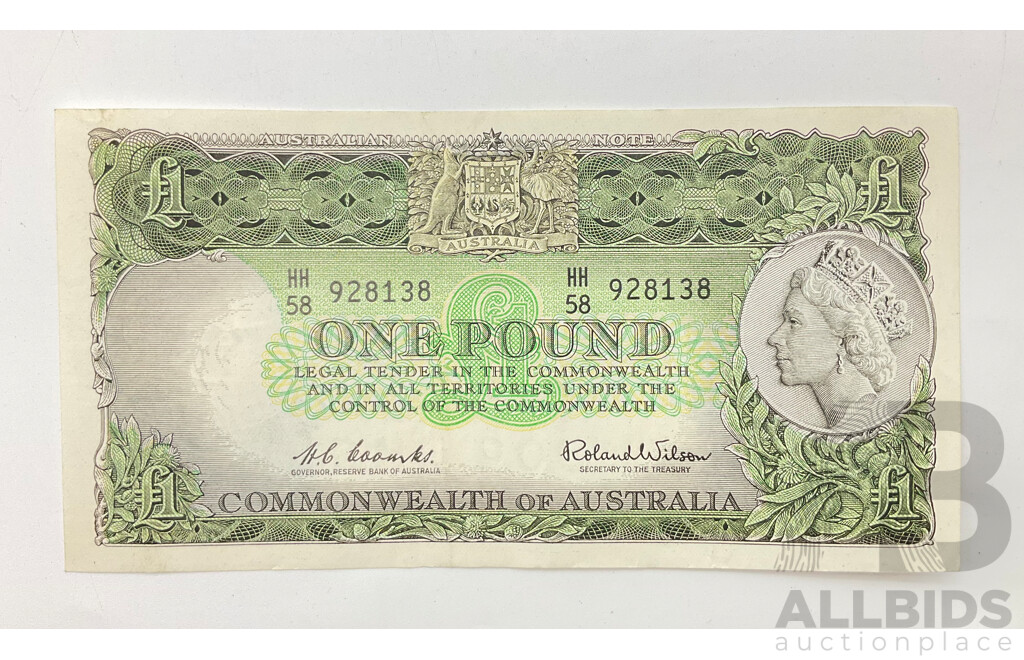 1961 R33 Coombs Wilson One Pound Note. HH58 928138.a/UNC