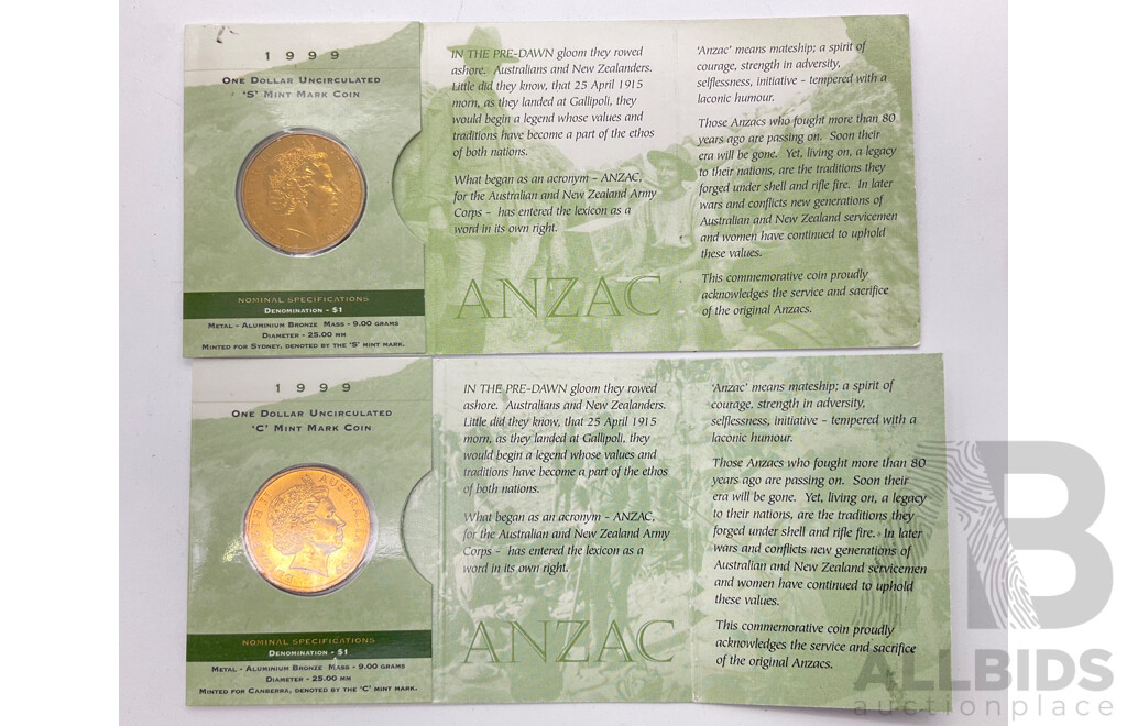 1999 the Last Anzacs. S and C Mintmarks.