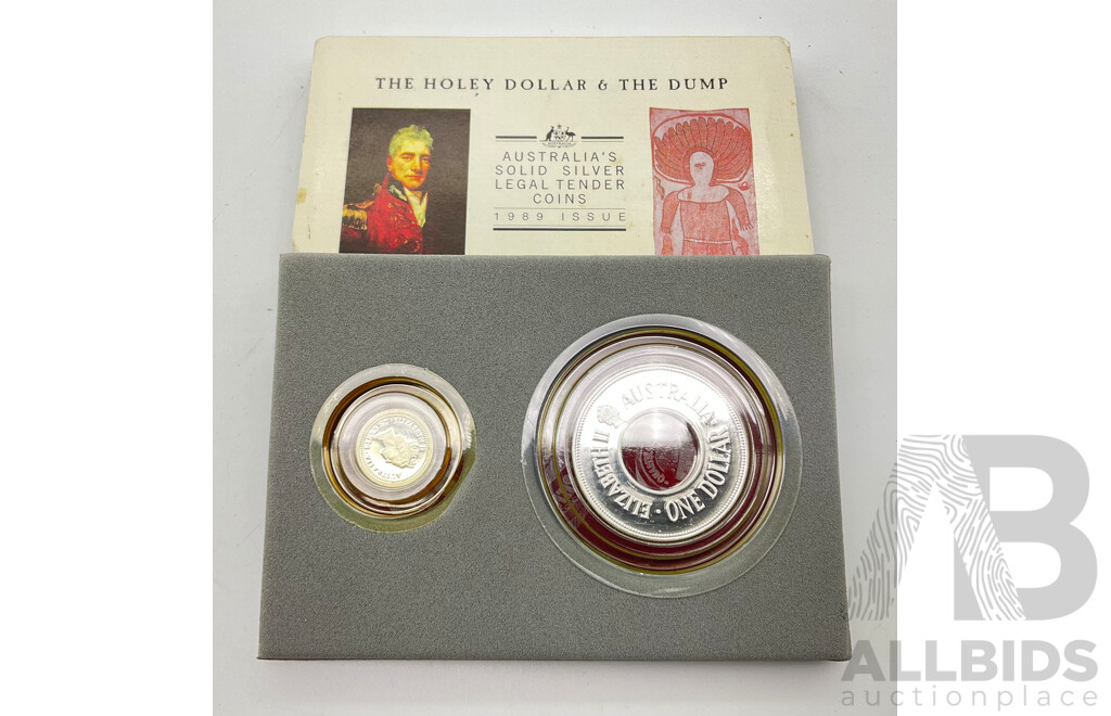 1989 Perth Mint Holey Dollar and Dump $1 99.9% Silver Proof Coins 1.25oz.